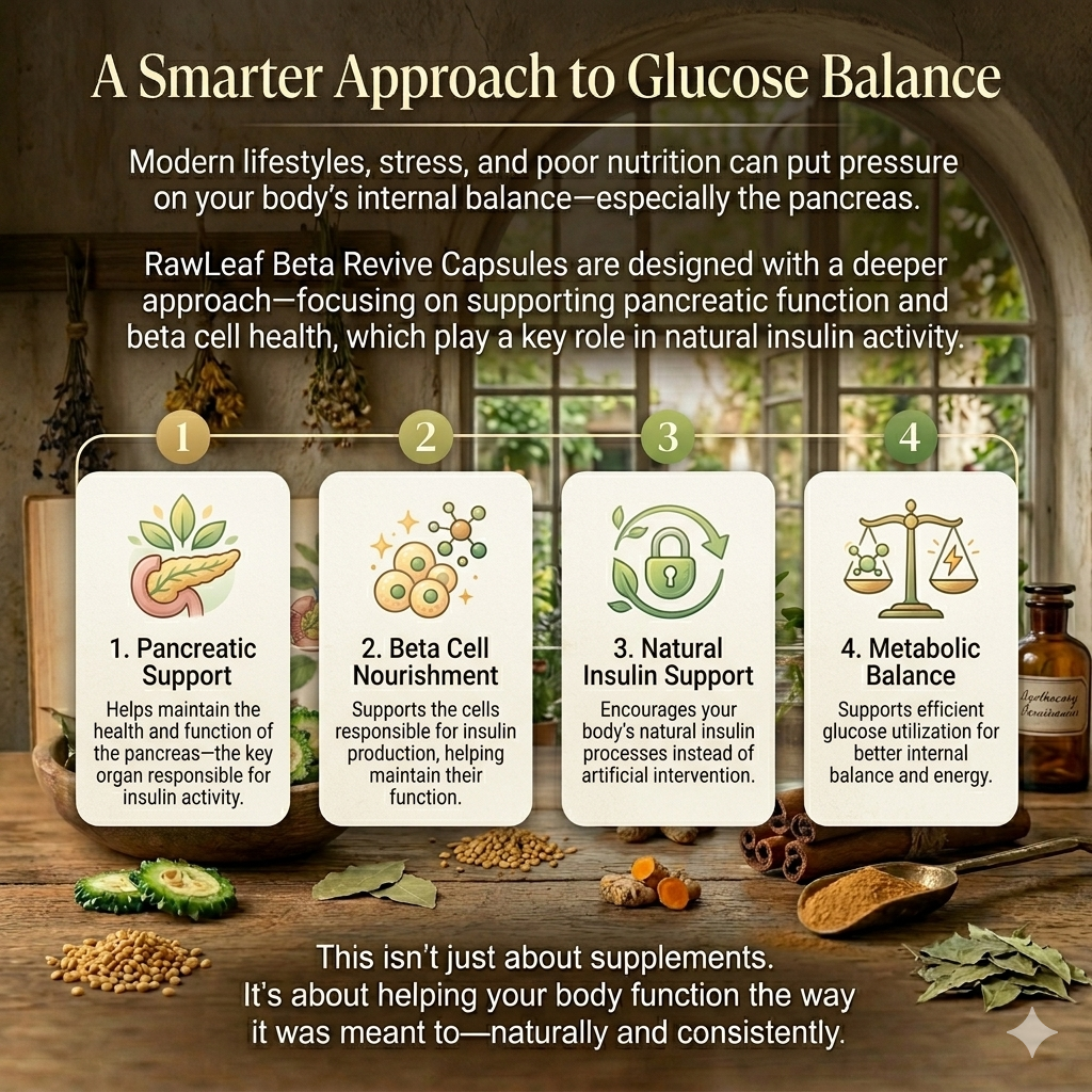 Rawleaf Beta Revive Capsules | Supports Pancreatic Function & Beta Cell Health | Promotes Natural Insulin Production | Herbal Formula for Glucose Metabolism & Daily Wellness