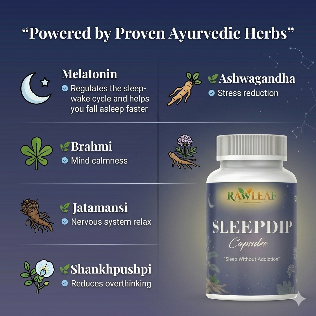 Rawleaf Sleepdip Capsule – Fall Asleep Faster Tonight | Natural Sleep Aid for Stress, Anxiety & Overthinking | Deep Sleep Support | No Grogginess, No Dependency | Natural Formula (30 Capsules)