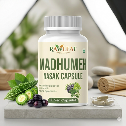 Rawleaf Madhumeh Nasak Capsules for Blood Sugar Support | Supports Pancreatic Function & Insulin Response | Ayurvedic Blend with Neem, Jamun, Gudmar, Karela | For Type 2 & Borderline Diabetes (30 Capsules)